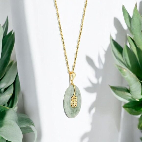 Dynasty Jade ✦ Dragon Circle Pendant ✦ 18k Gold Over Sterling w/ Nephrite Jade - Picture 11 of 17